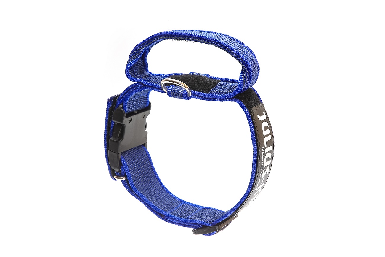 Julius-K9 Halsband mit Haltegriff, mit Klettvorrichtung für die Logos - blau 38-53 cm / 40 mm (100HA-K-B-15-P) - Blau