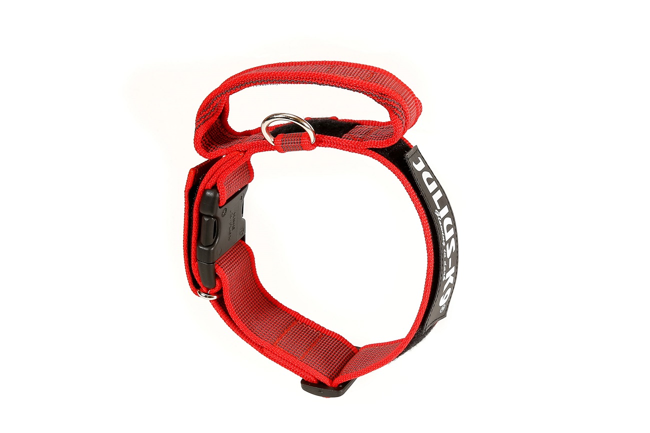 Julius-K9 Halsband mit Haltegriff, mit Klettvorrichtung für die Logos - rot 38 - 53 cm / 40 mm (100HA-K-R) - Rot