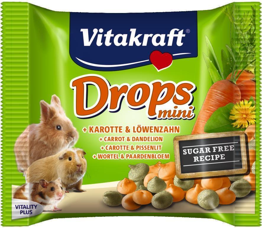 Vitakraft Mini Drops sústo za odmenu s mrkvou a púpavou 40 g