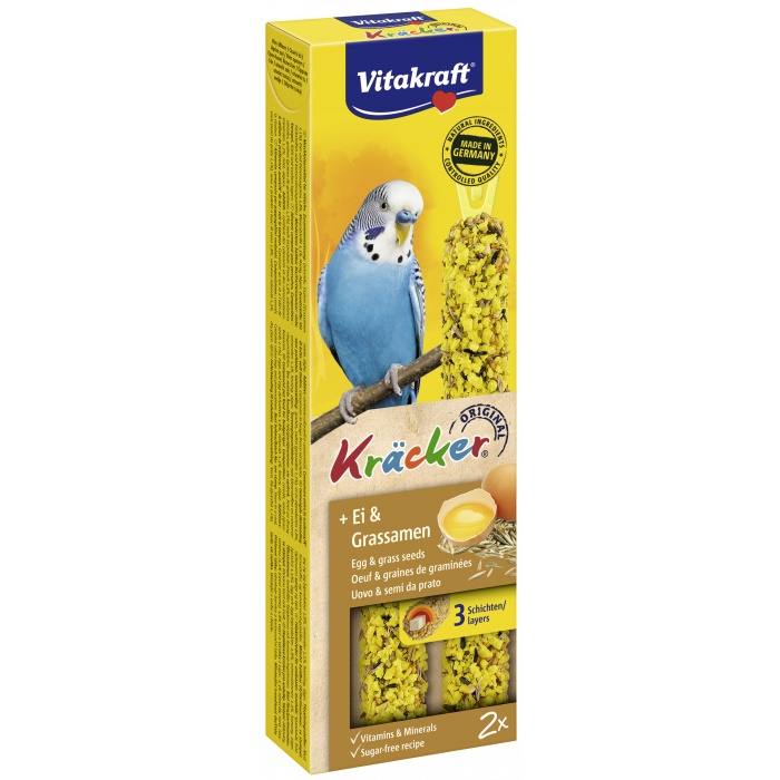 Vitakraft Kracker dvojitá tyčinka s vejcem a semeny trávy pro andulky 2 ks v krabičce