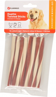 Flamingo Duetto Twisted Sticks - Riegel mit Huhn und Käse 85 g - MHD: 15.03.2025