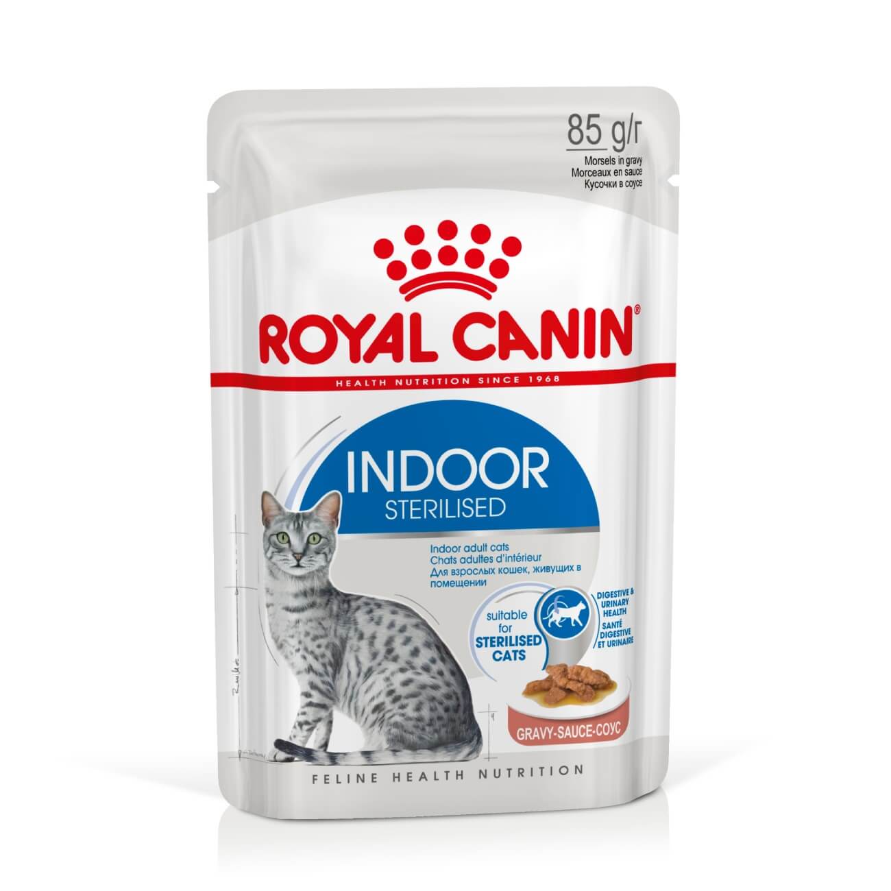 Royal Canin Indoor Sterilised Gravy - lakásban tartott felnőtt macska szószos nedves táp 12 x 85 g