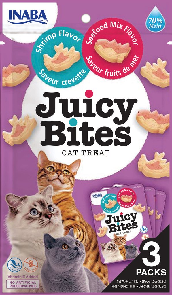 INABA Cat Juicy Bites - Garneelen und Meeresfrüchte 3 x 11,3 g