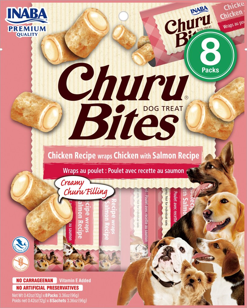 INABA Dog Churu Bites - Kuře s lososem 8 x 12 g