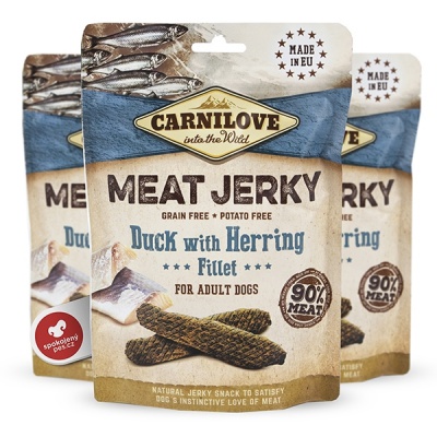 Carnilove Jerky Snack - fileuri de rață și hering 100 g