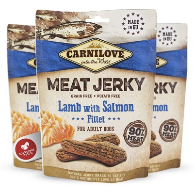 Carnilove Jerky Snack jahňacie & lososové filé 100 g