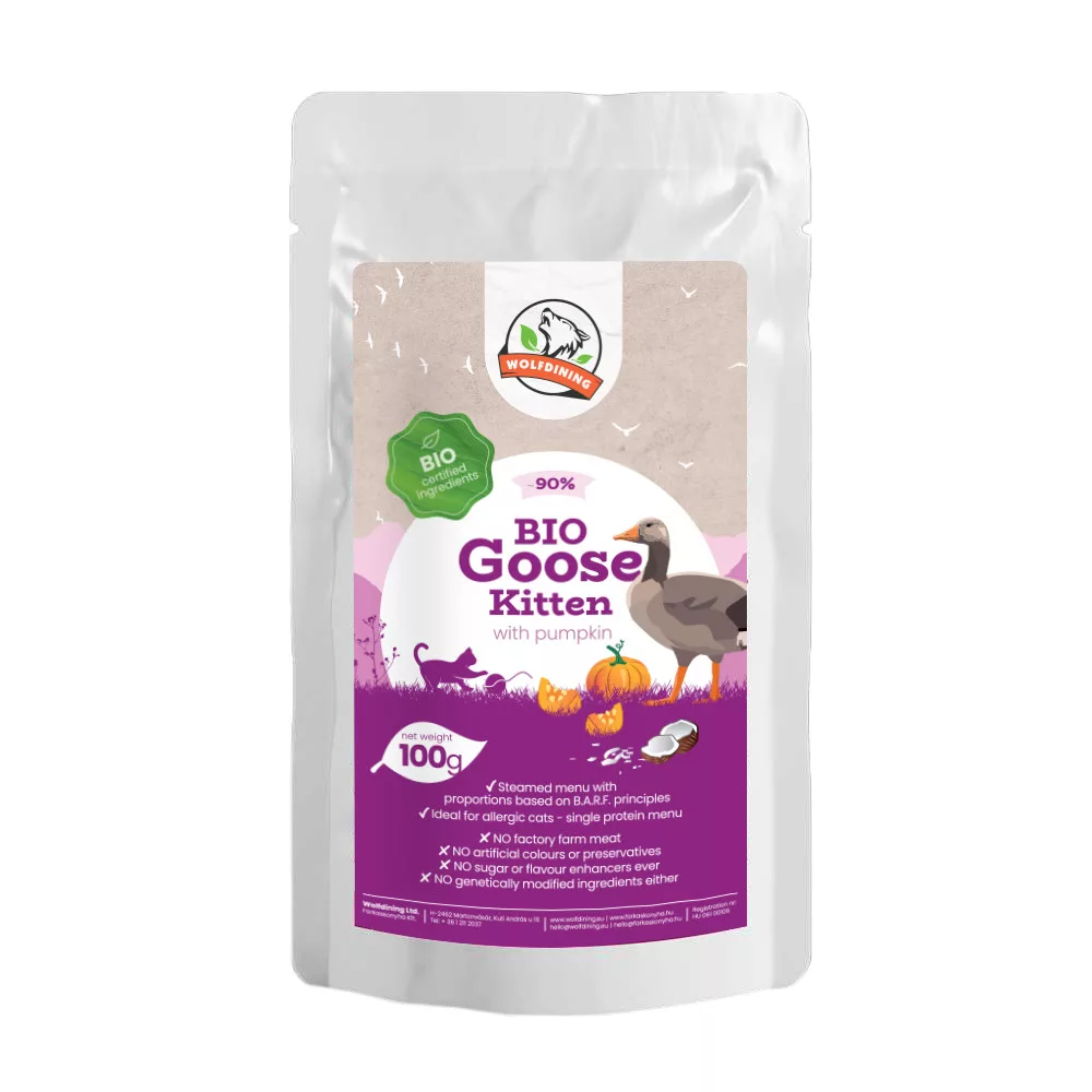 Farkaskonyha BIO husí dušené menu pro koťata 100 g