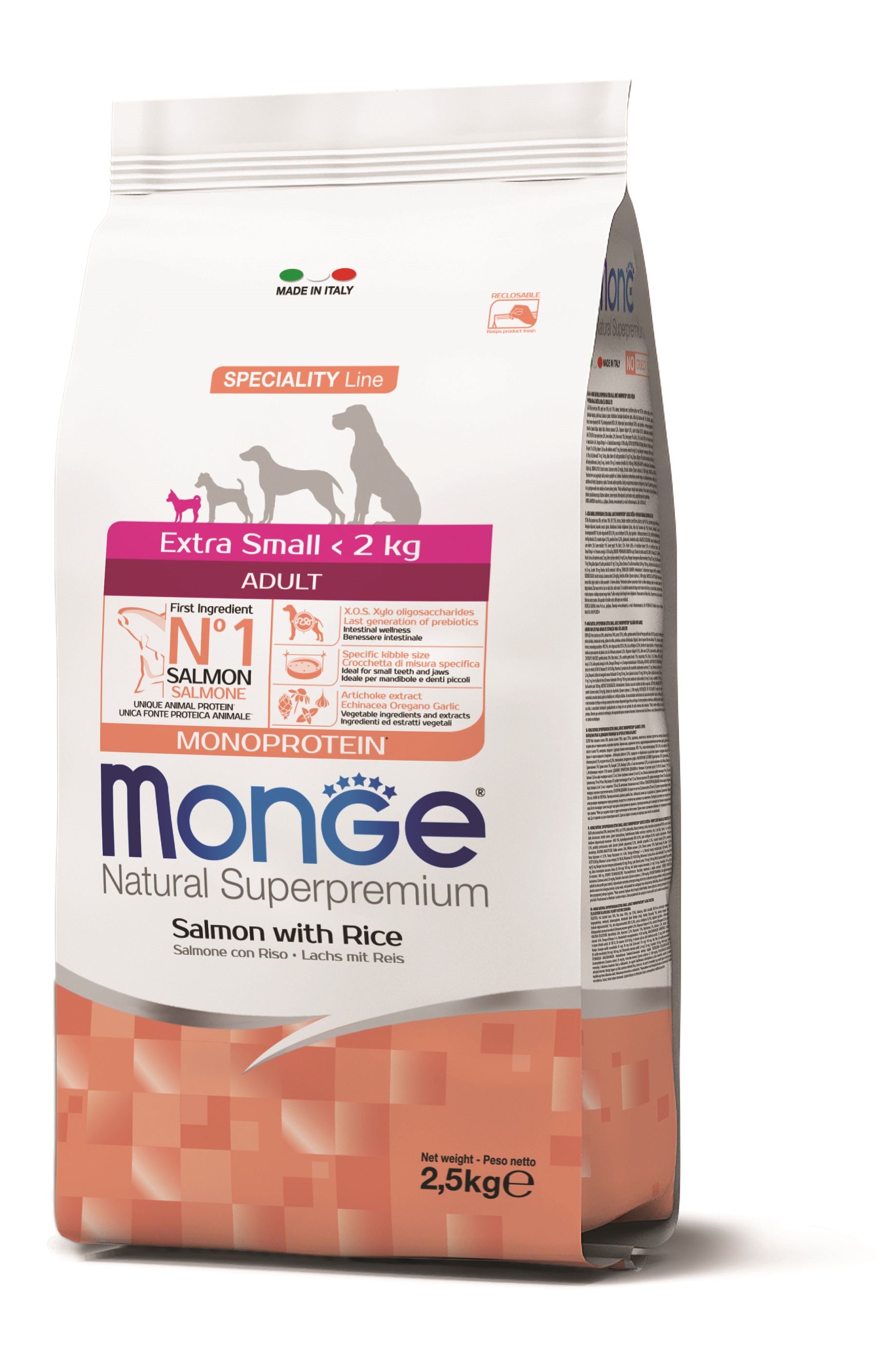Monge Speciality Line Extra Small Adult Monoprotein suché krmivo pro psy - losos, rýže 2,5 kg