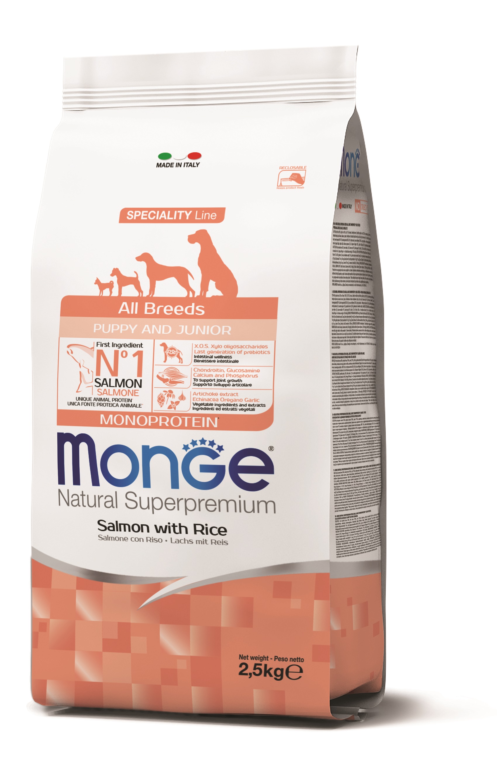 Monge Speciality Line All Breeds Puppy & Junior Monoprotein suché krmivo pro psy - losos, rýže 2,5 kg