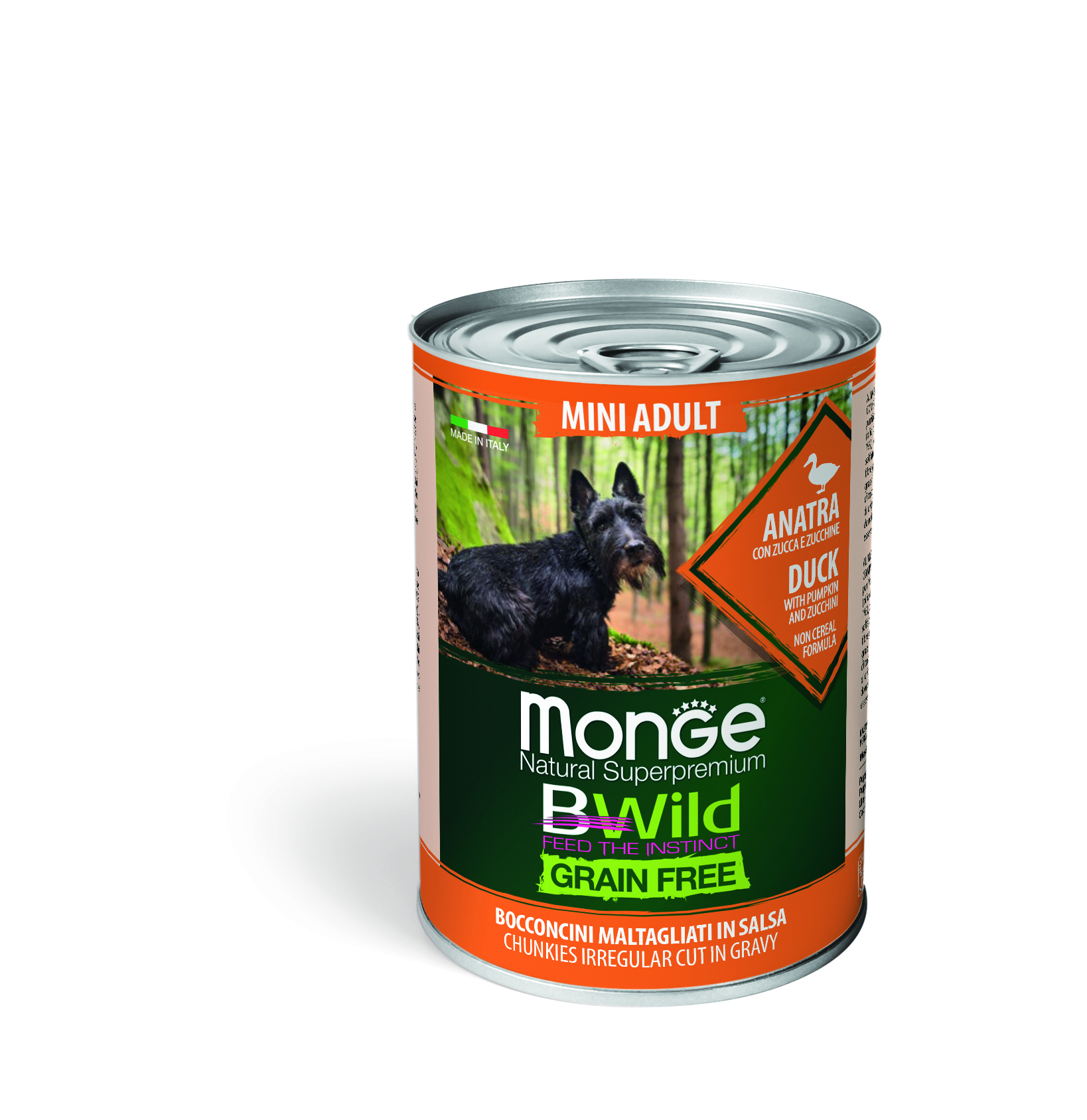 Monge BWild Grain Free Mini Adult konzerva pro psy - kachní s dýní a cuketou 400 g