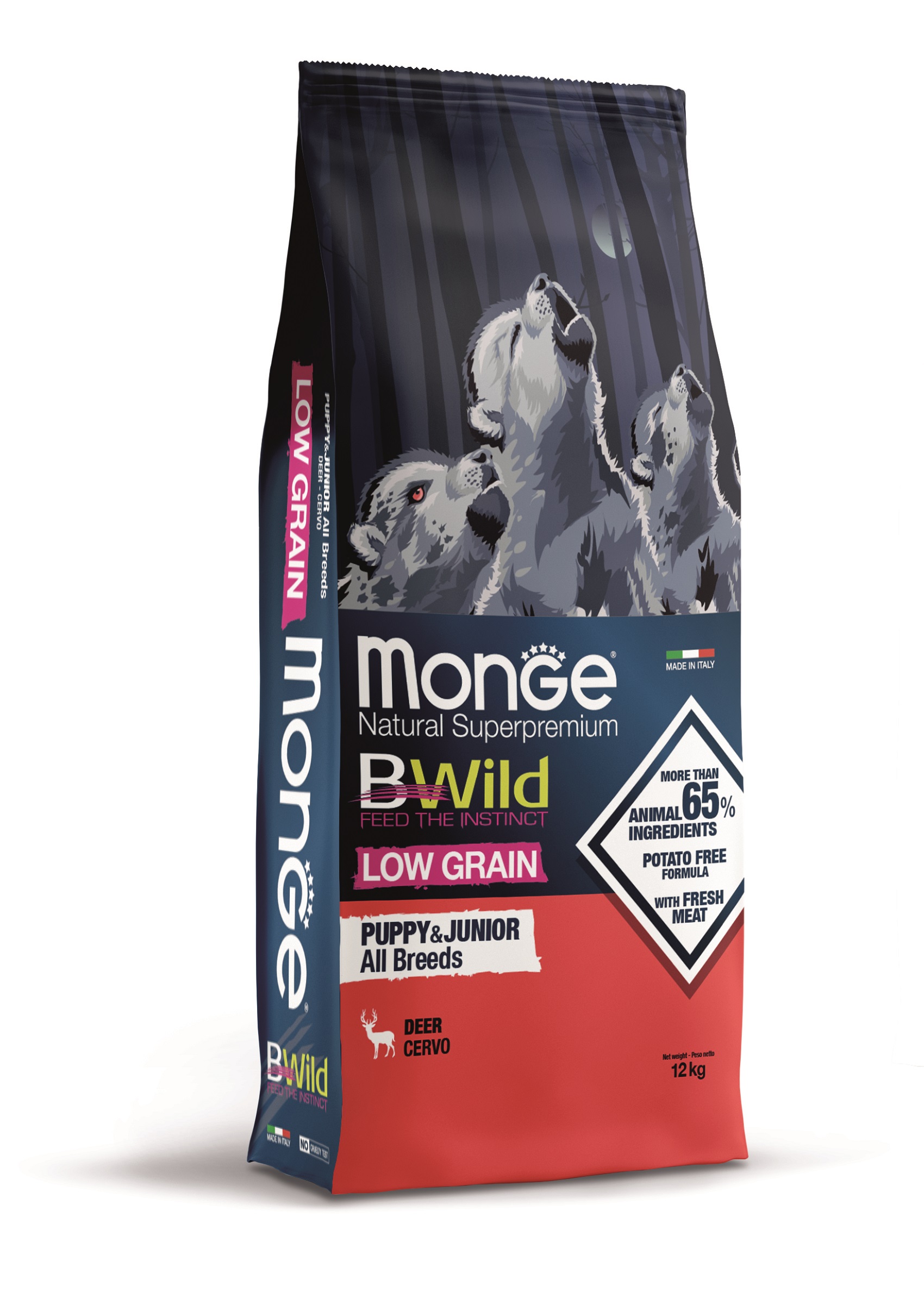 Monge BWild All Breed Low Grain Puppy & Junior suché krmivo pro psy - jelen 12 kg