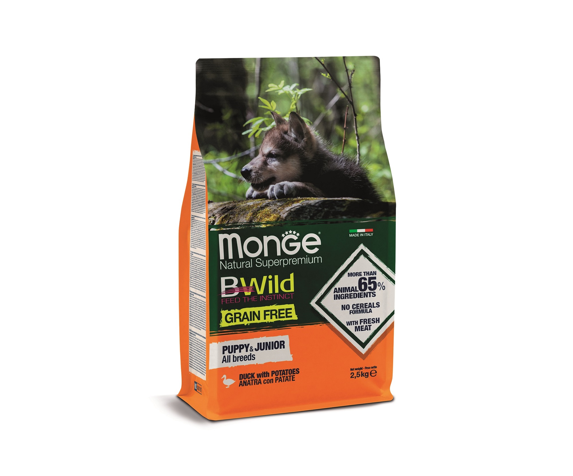 Monge BWild Grain Free Puppy & Junior All Breeds - kachna s bramborem 2,5 kg