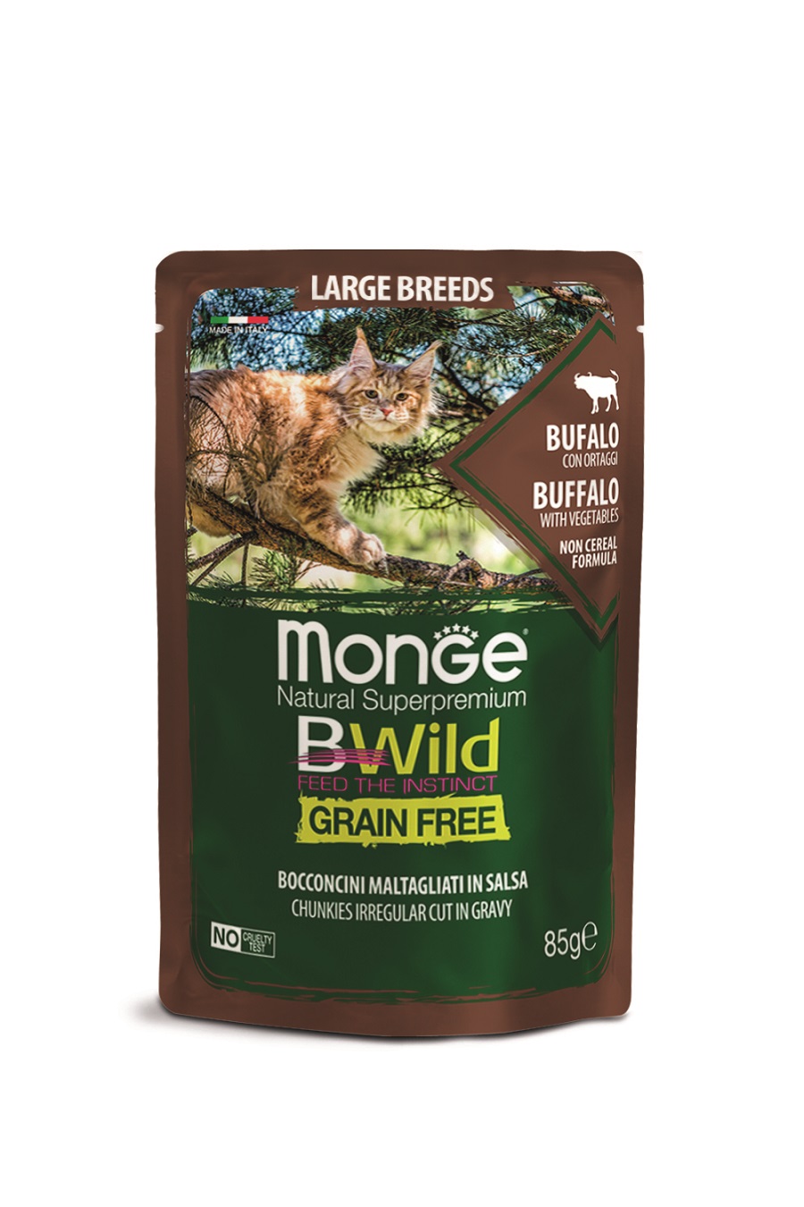 Monge BWild Grain Free vlhké krmivo pro velké kočky - buvol se zeleninou 85 g