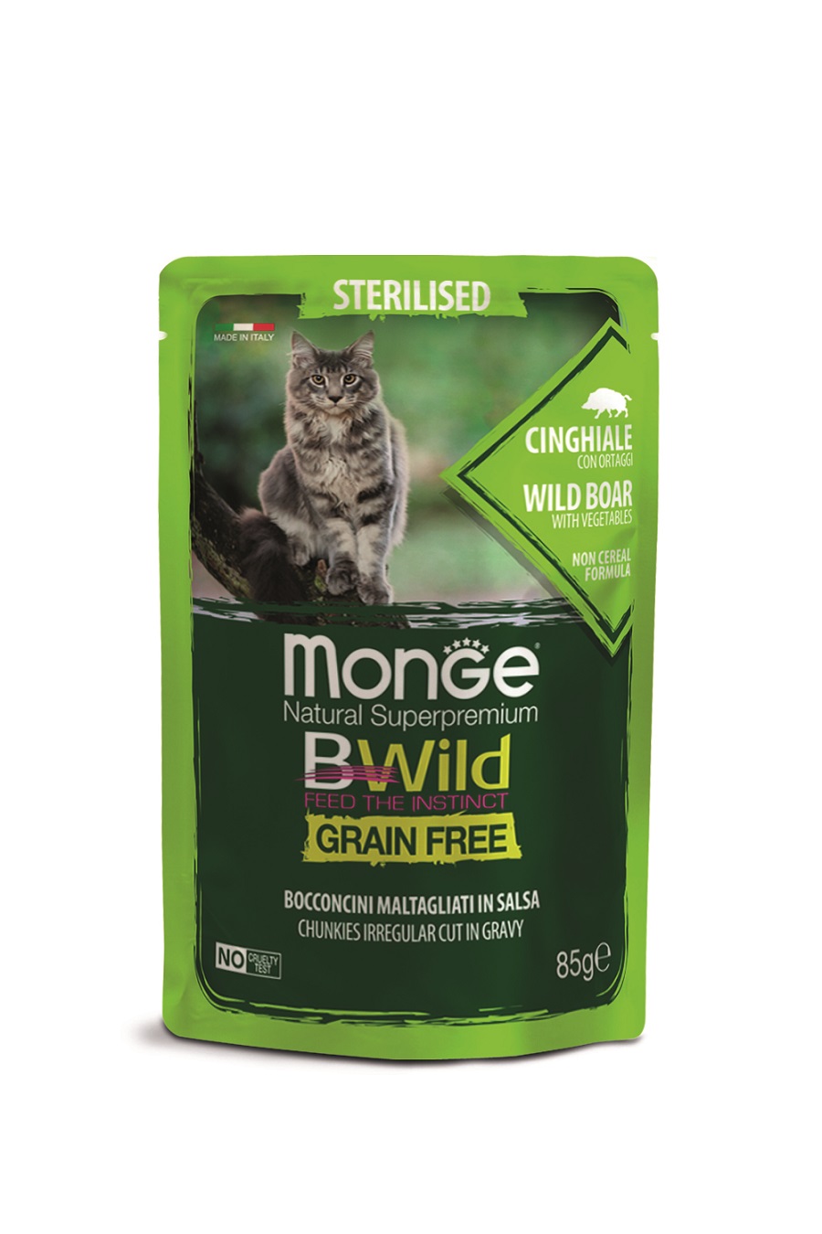 Monge BWild Grain Free Sterilised vlhké krmivo pro kočky - divočák se zeleninou 85 g