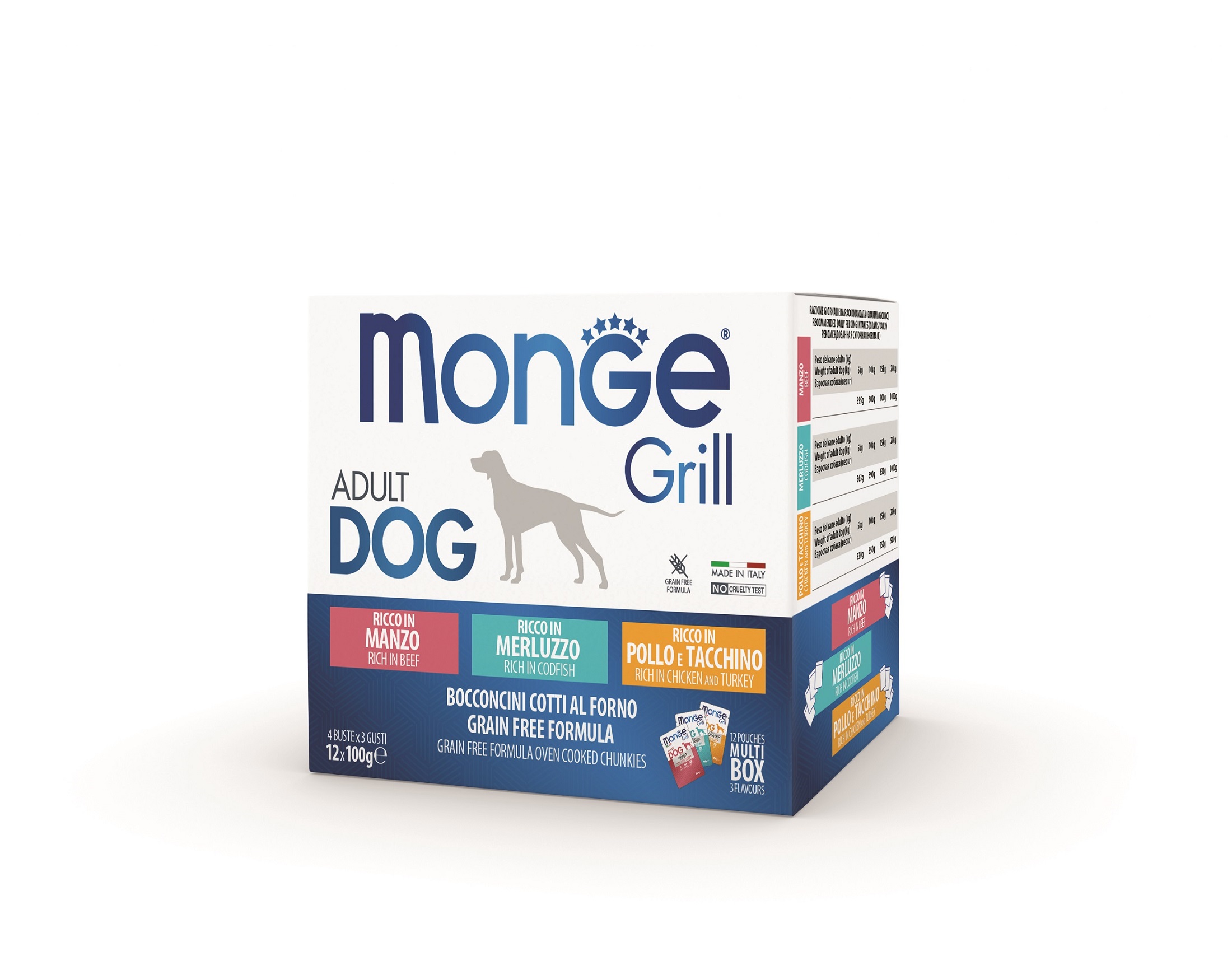 Monge Grill Dog Adult smíšená sousta - hovězí/treska/kuřecí-krůtí 12 x 100 g