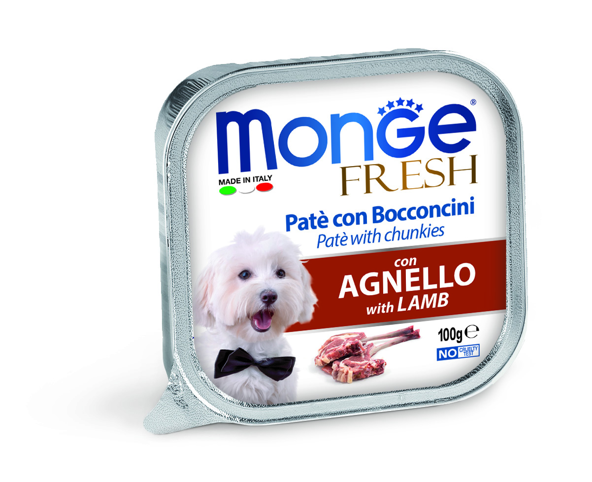 Monge Dog Fresh paté s kousky masa - jehněčí 100 g