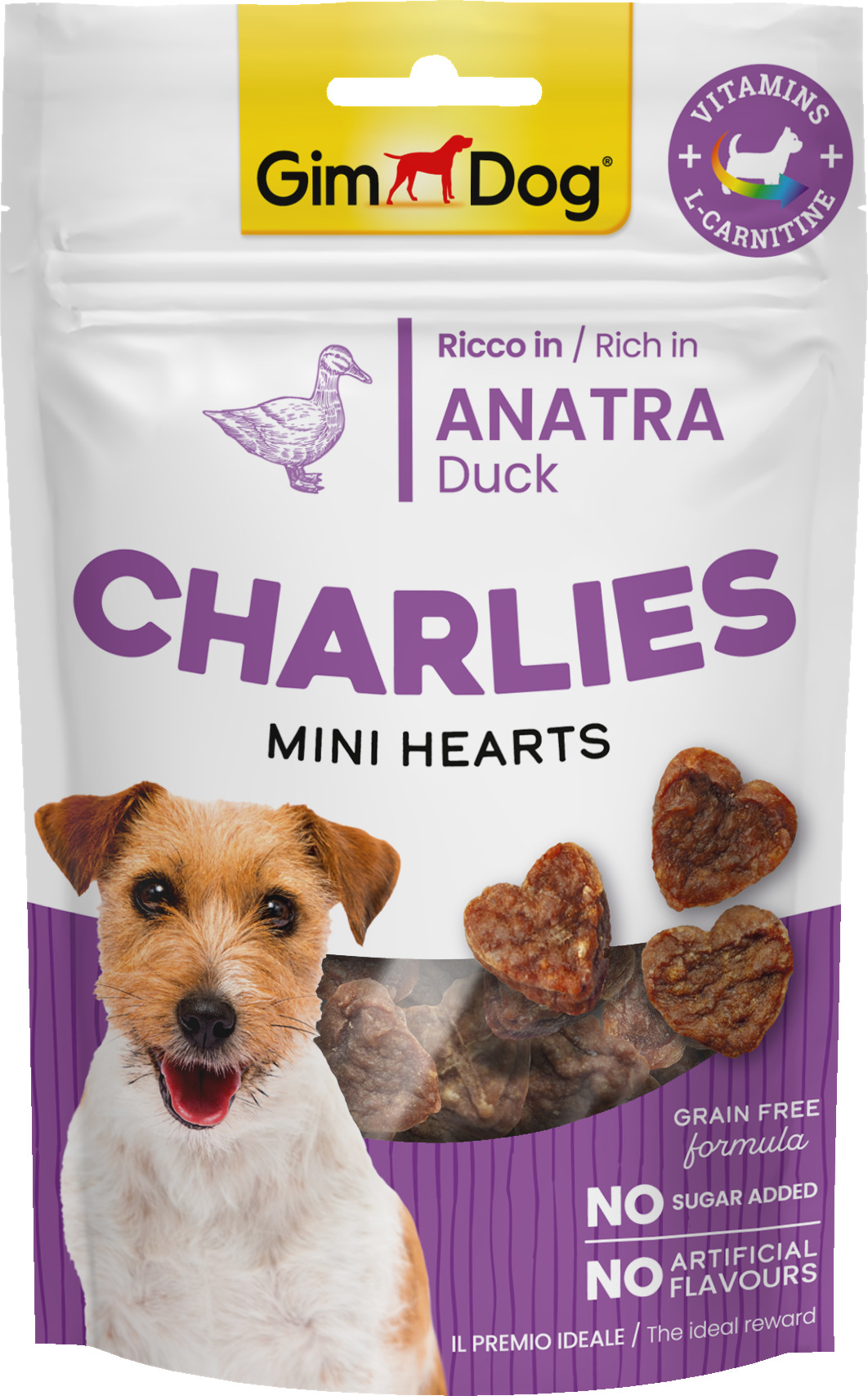 GimDog Charlies Mini Hearts - cu rață, în formă de inimă 70 g