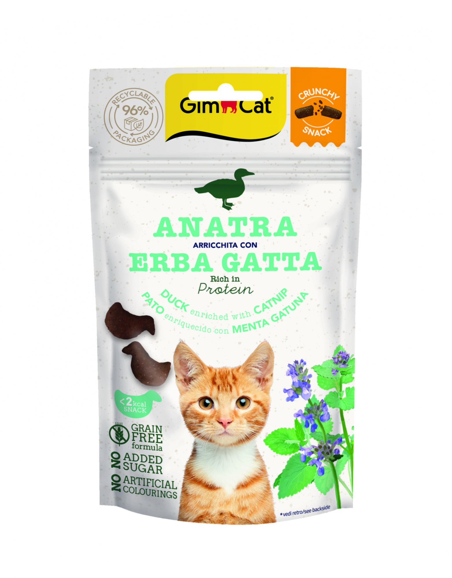 GimCat Crunchy Snack - Rață și Catnip 50 g