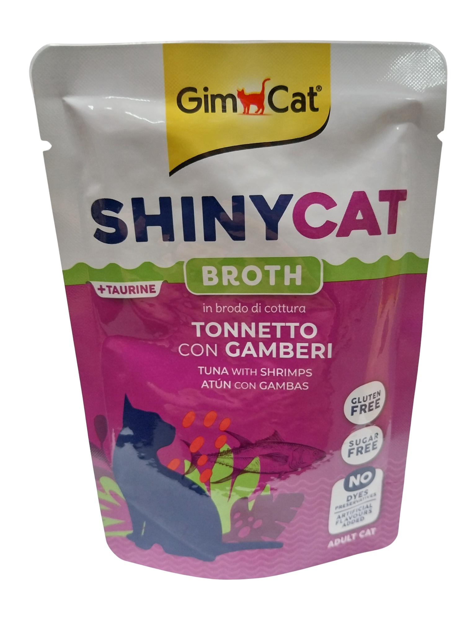 GimCat Shinycat vlhké krmivo pro kočky - tuňák a krevety 70 g