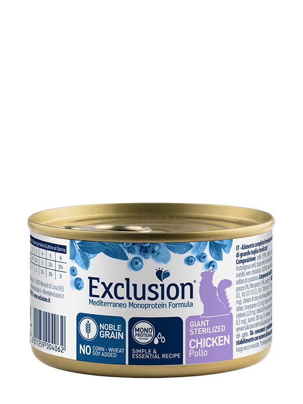 Exclusion Mediterraneo Monoprotein Formula Giant Sterilized Cat conservă - pui 85 g