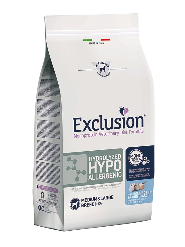 Exclusion Monoprotein Vet Diet Hypoallergenic Medium&Large Breed - pește hidrolizat & amidon de porumb 2 kg
