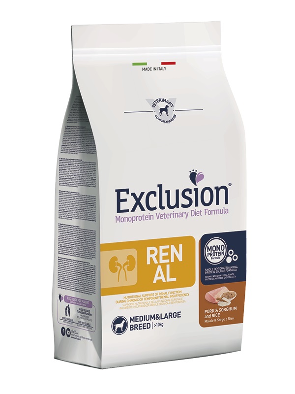 Exclusion Monoprotein Vet Diet Renal Medium&Large Breed - porc, sorg, orez 2 kg