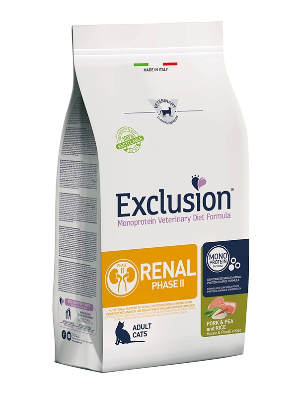 Exclusion Monoprotein Vet Diet Renal Phase II Cat hrană uscată - porc, mazăre & orez 1,5 kg
