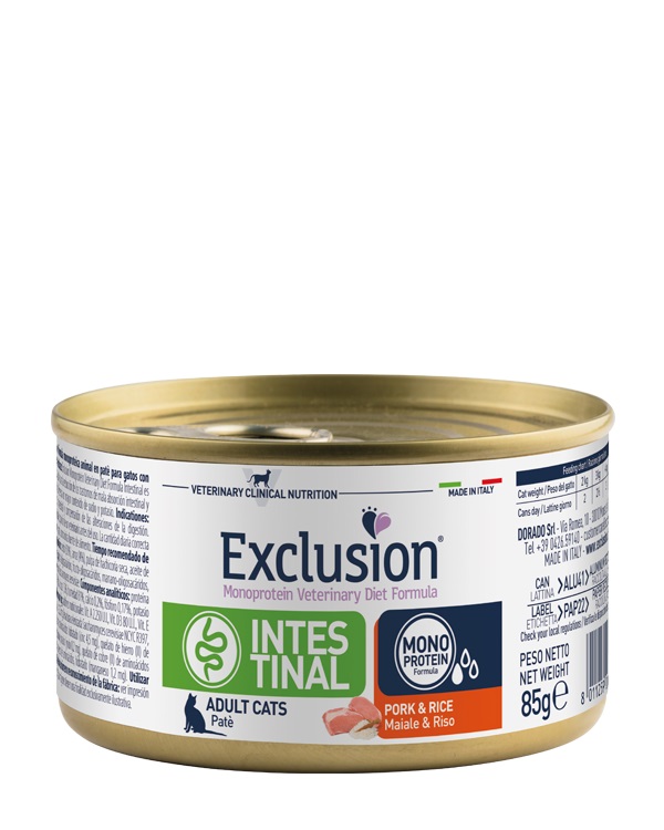 Exclusion Monoprotein Vet Diet Intestinal Cat - porc, orez 85 g