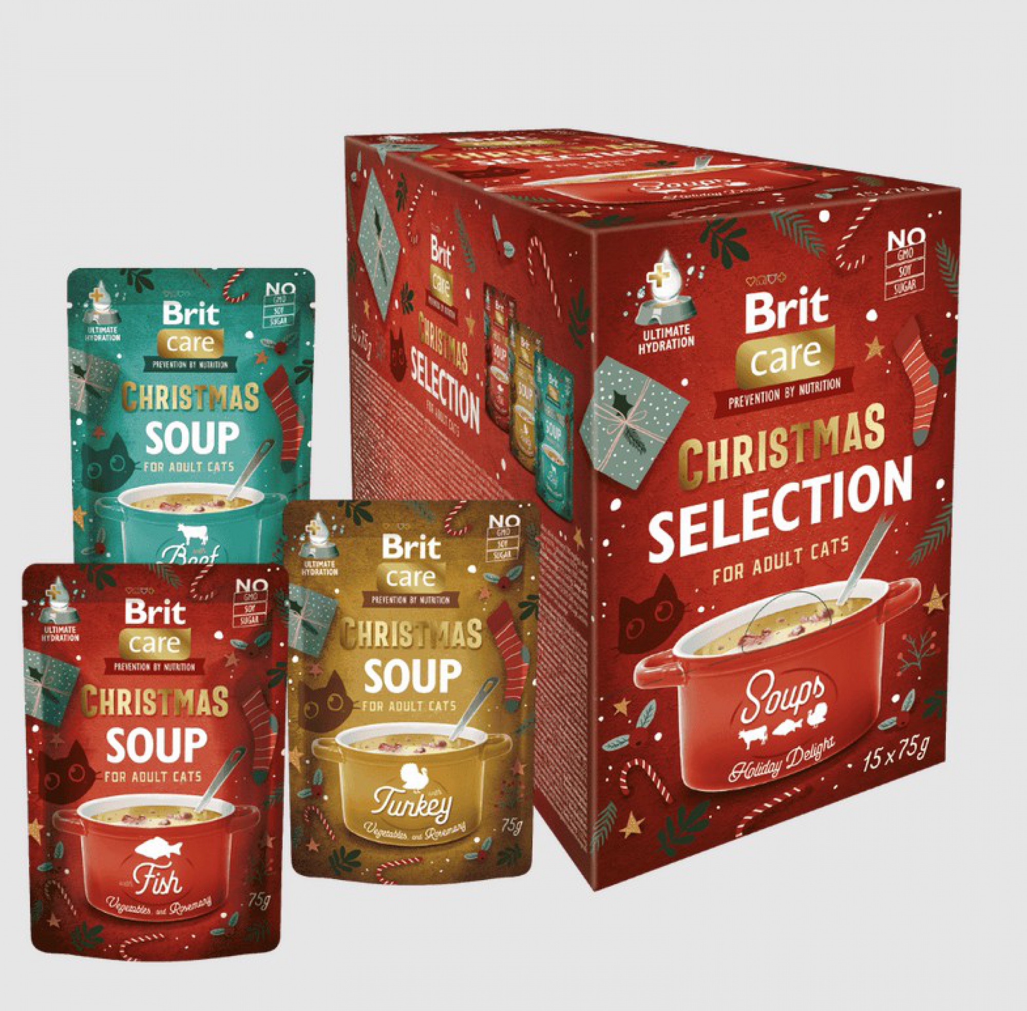 Brit Care Cat Christmas Selection Soups - výběr vánočních polévek pro kočky 15 x 75 g