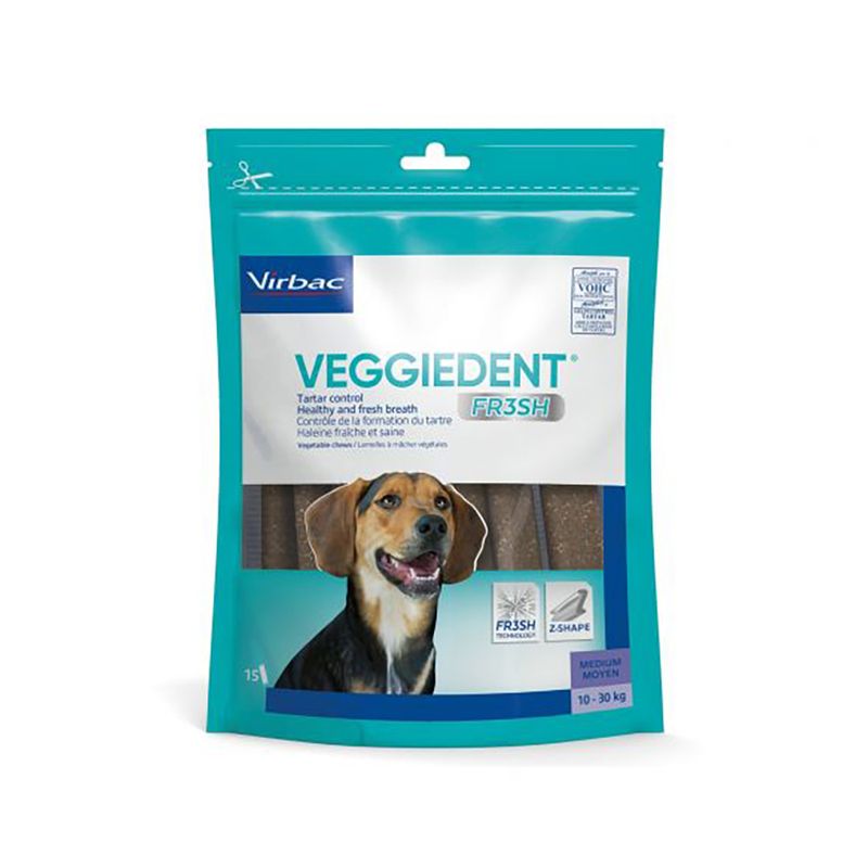 Virbac Veggiedent Fr3sh Kaustreifen für Hunde M - für mittelgroße Hunde (10 bis 30 kg) - 15 Stk (350 g)