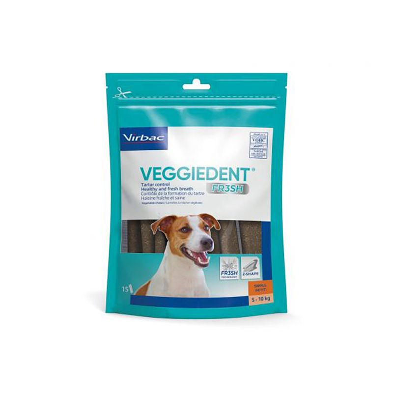 Virbac Veggiedent Fr3sh Kaustreifen für Hunde S - für kleine Hunde (5 bis 10 kg) - 15 Stk (240 g)