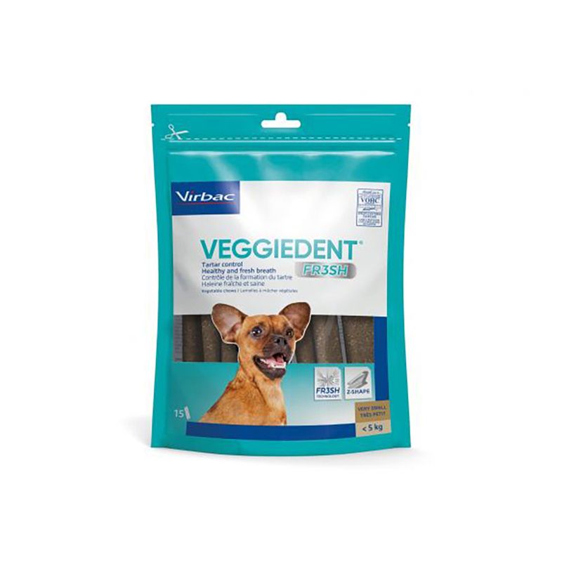 Virbac Veggiedent Fr3sh Kaustreifen für Hunde XS - für kleine Hunde (bis 5 kg) - 15 Stk (240 g)