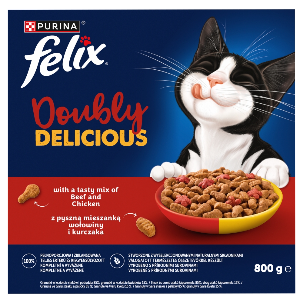 Purina Felix Doubly Delicious cu Vită și Pui, Sfeclă roșie- hrană uscată pentru pisici 800 g