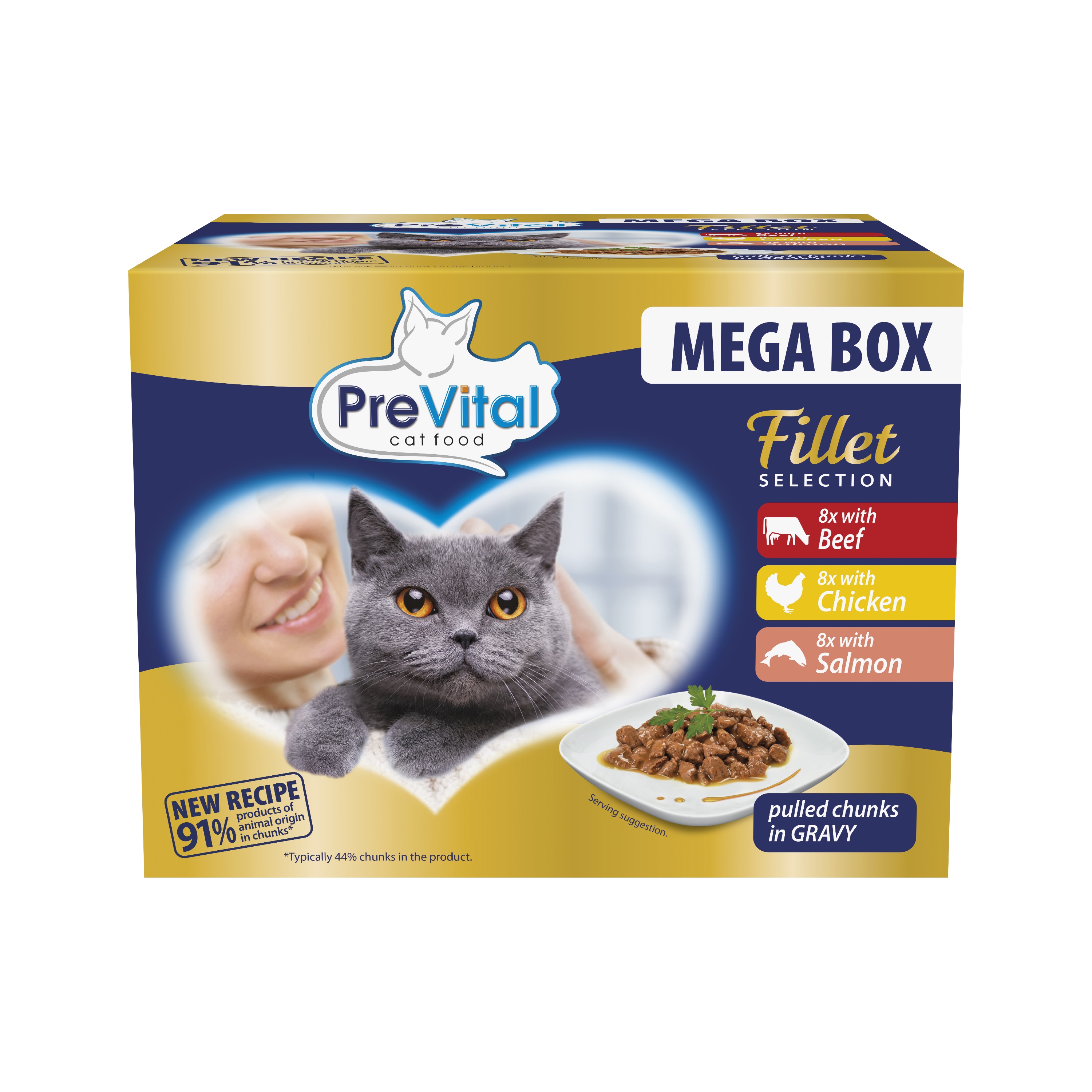 PreVital Fillet Selection kapsičky, výběr krmiva pro kočky - hovězí, kuřecí, losos v omáčce 24 x 85 g