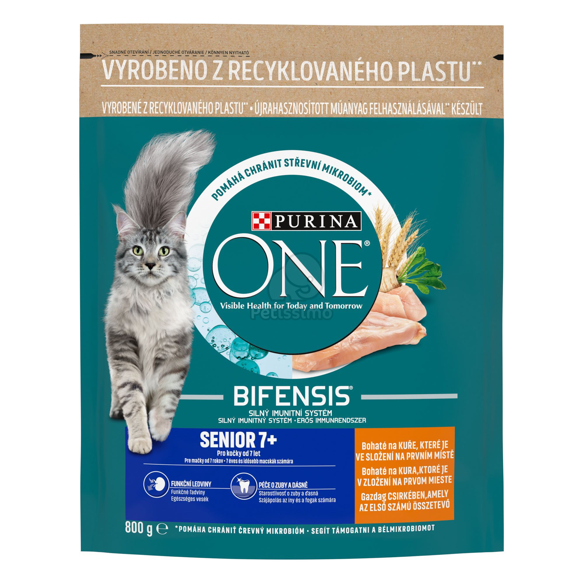 Purina One Senior csirkében és teljes kiőrlésű gabonákban gazdag száraz macskaeledel 800 g