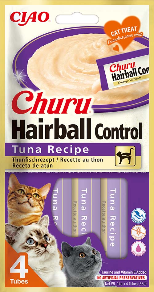 Inaba Cat Ciao Churu Hairball krémes macskaeledel - tonhal 4 x 14 g