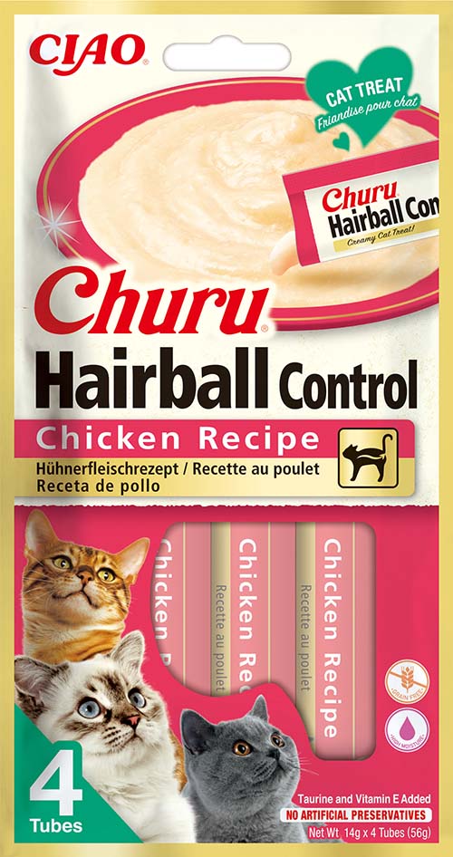 Inaba Cat Ciao Churu Hairball kremowy przysmak dla kota - kurczak 4 x 14 g