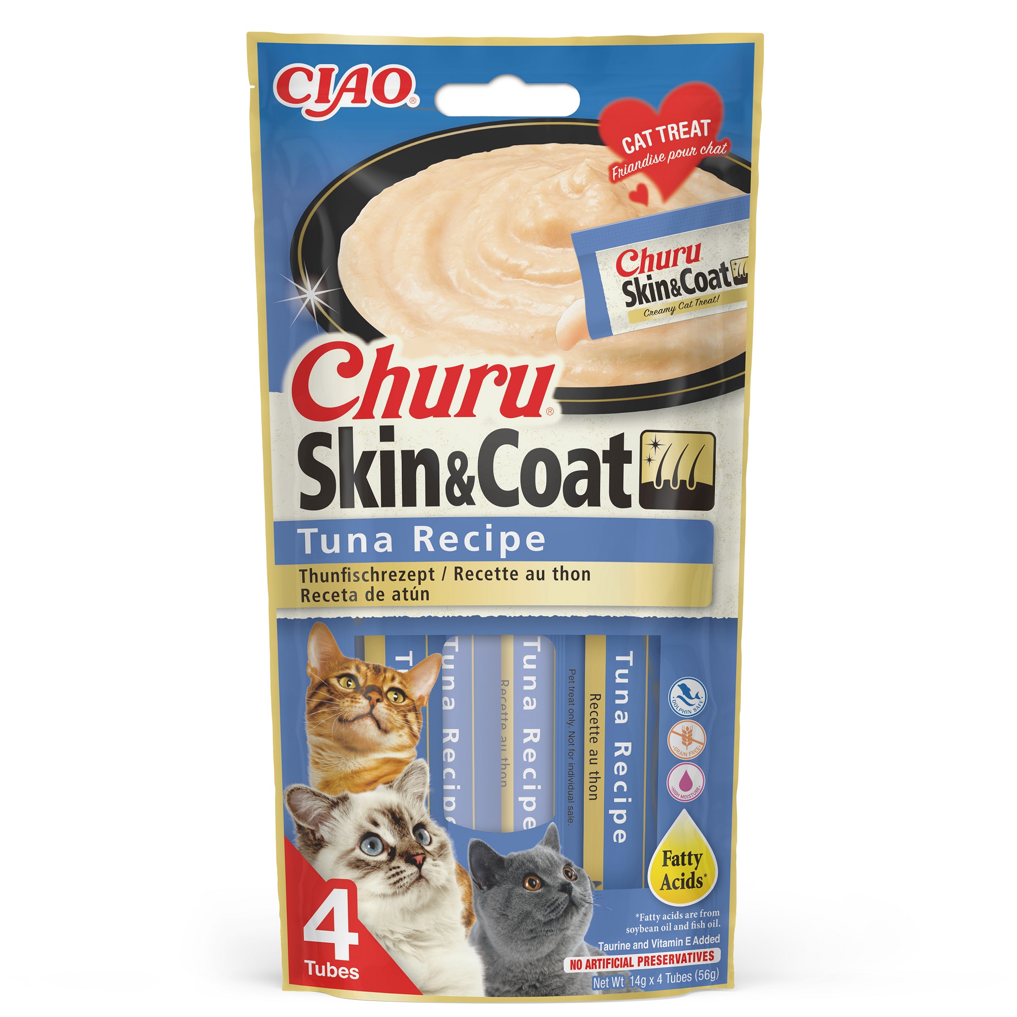 Inaba Cat Ciao Churu Skin & Coat kremowy przysmak dla kota - tuńczyk 4 x 14 g