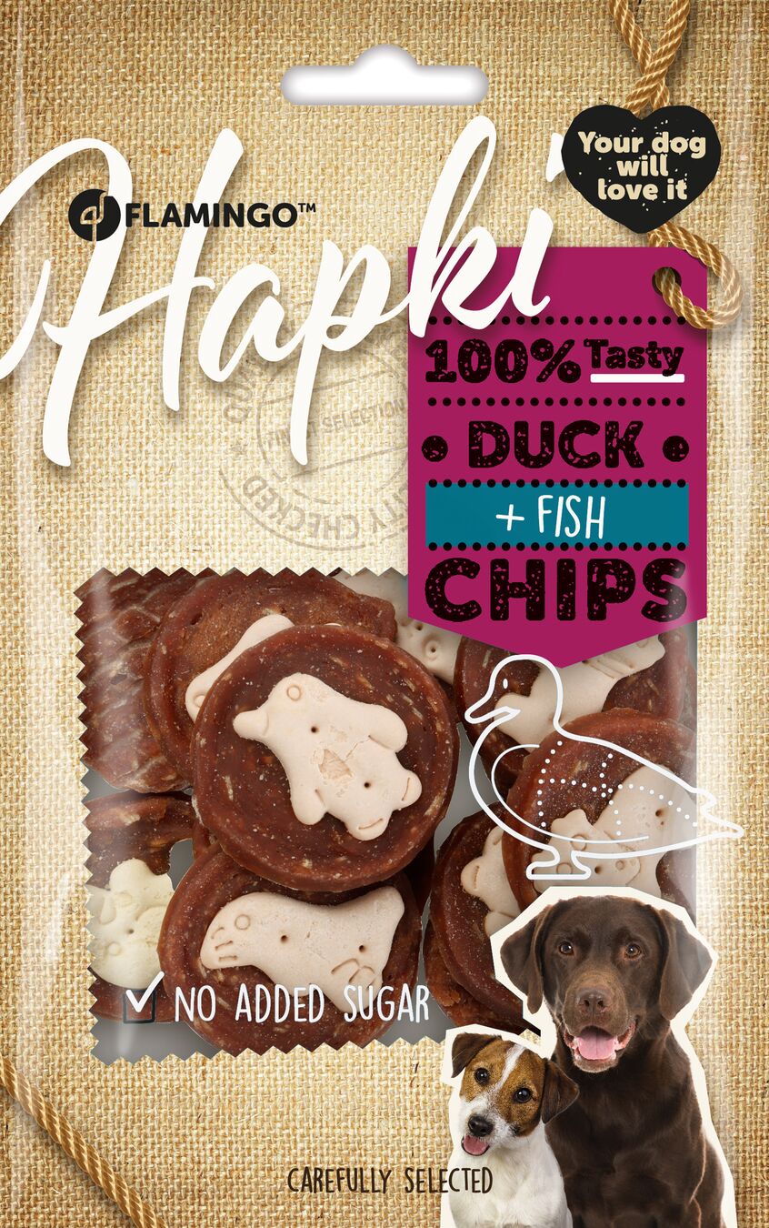 FLAMINGO Hundesnacks Hapki Chips Keks mit Ente & Fisch 85 g