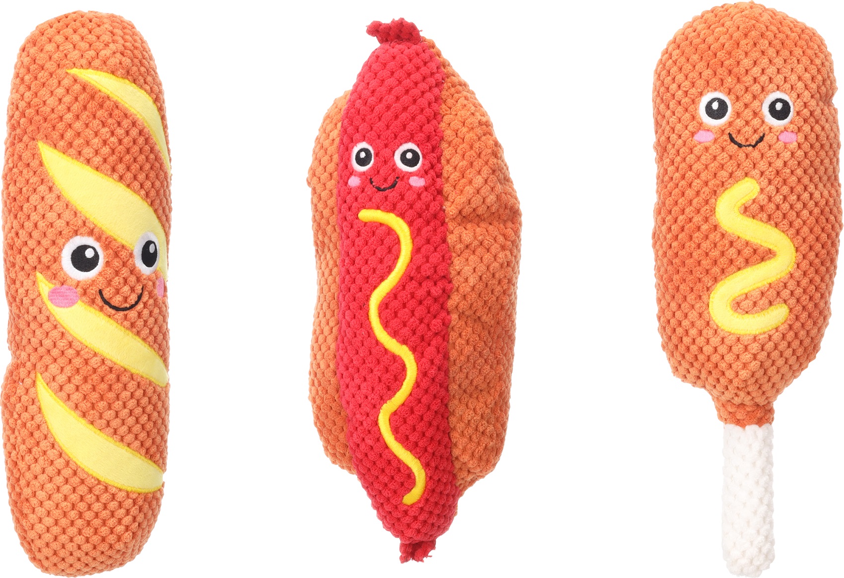 Flamingo Fofa Fast Food plyšová hračka pro psy - bageta, párek v rohlíku, kuřecí stehýnko 1 ks