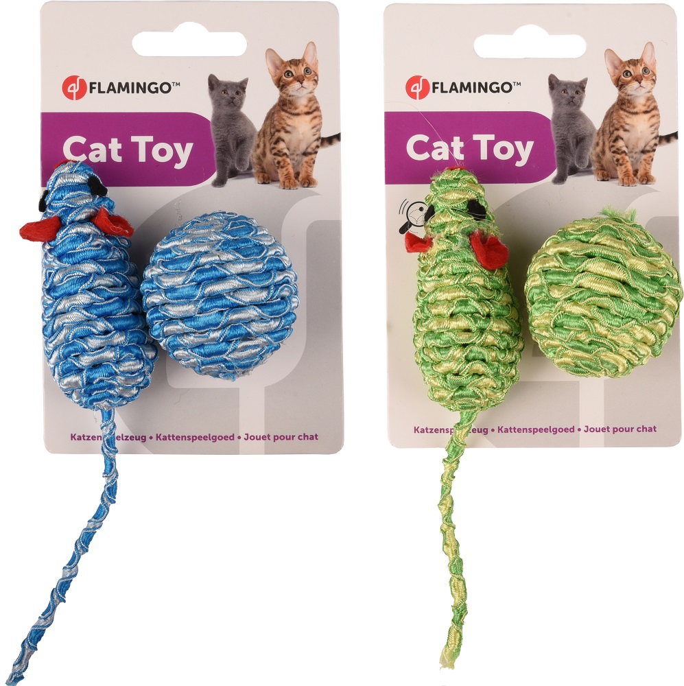 Flamingo lanový míč + myš hračka pro kočky 1 ks