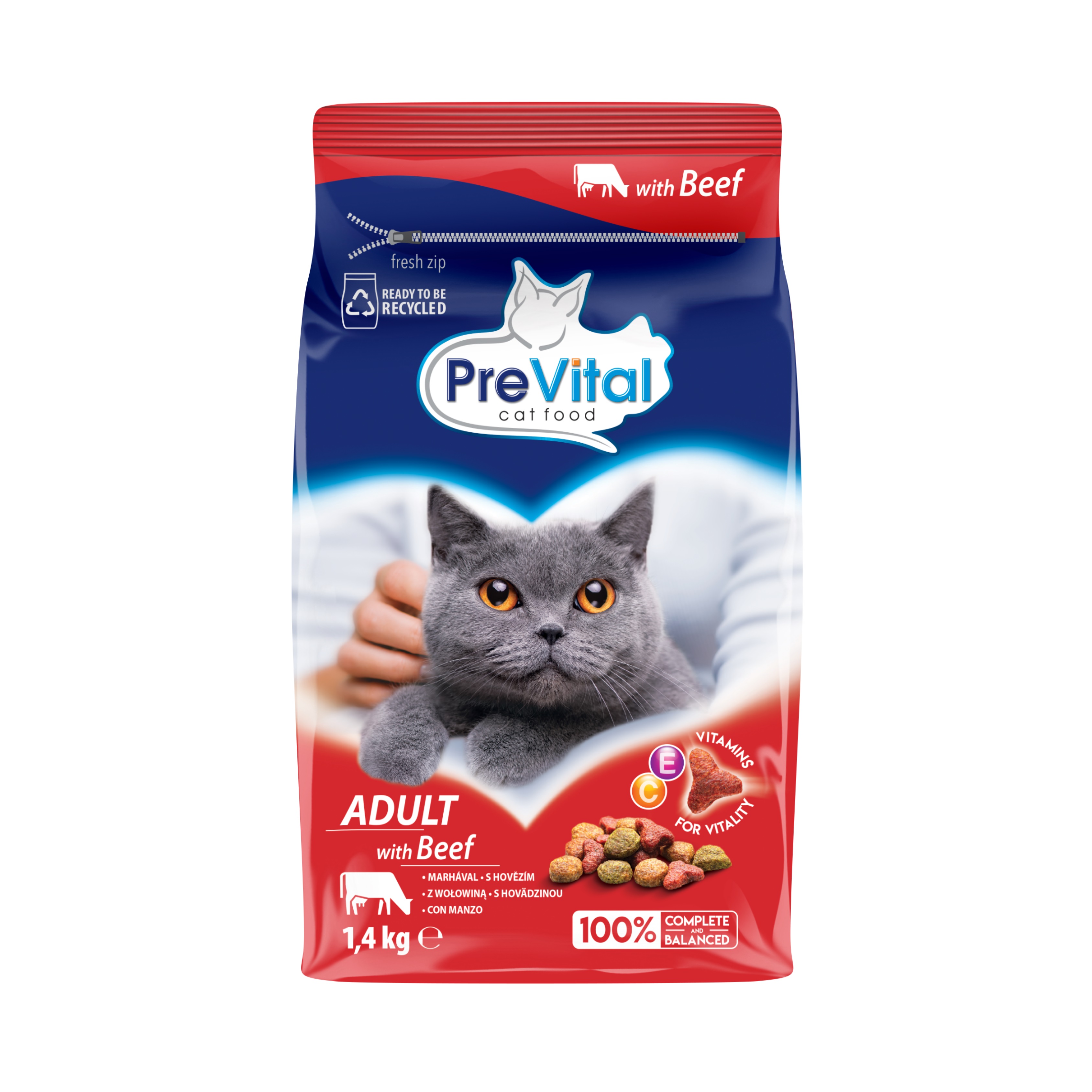 PreVital Adult Trockenfutter für Katzen - Rind und Gemüse 2 x 1,4 kg