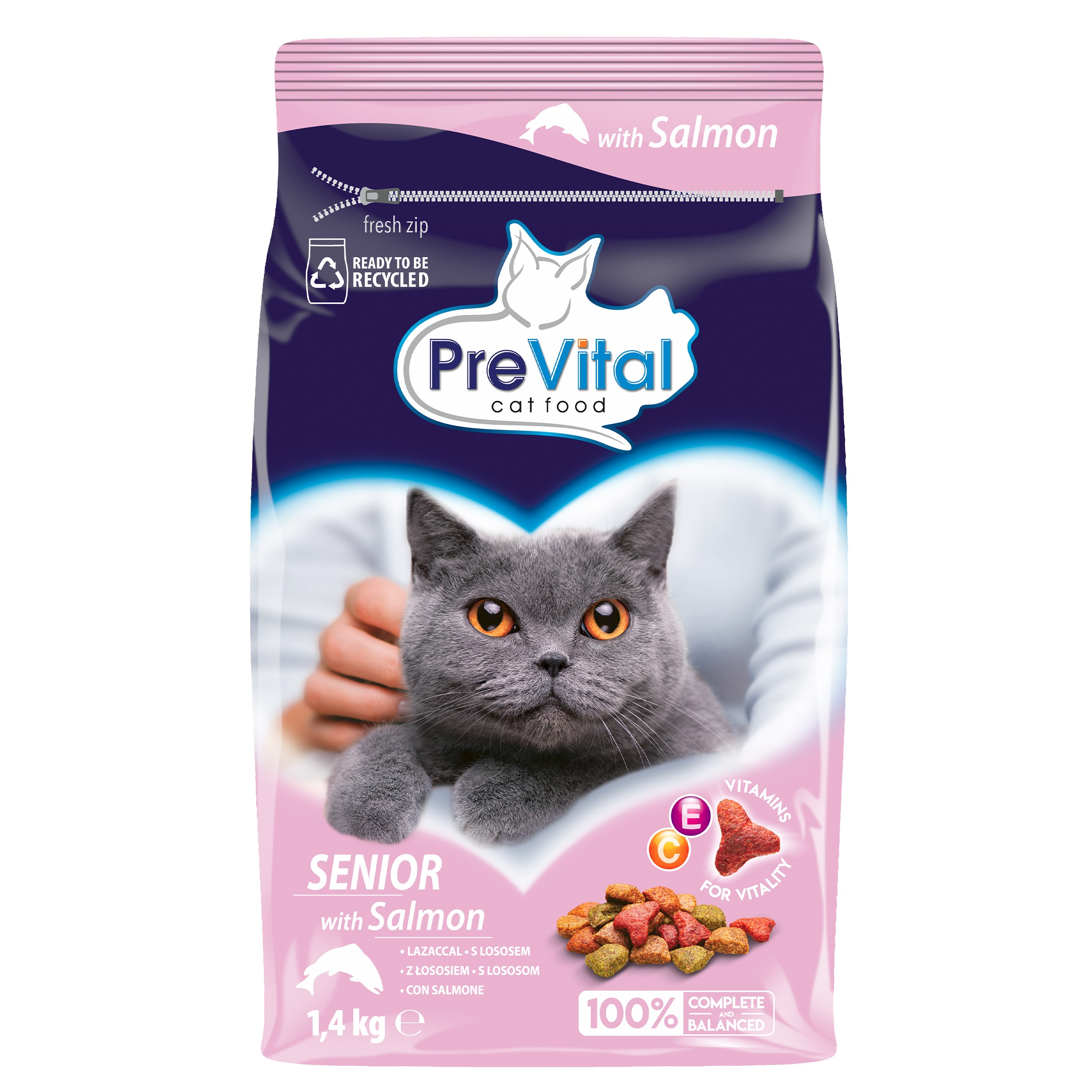 PreVital Senior száraz macskatáp - lazac 2 x 1,4 kg