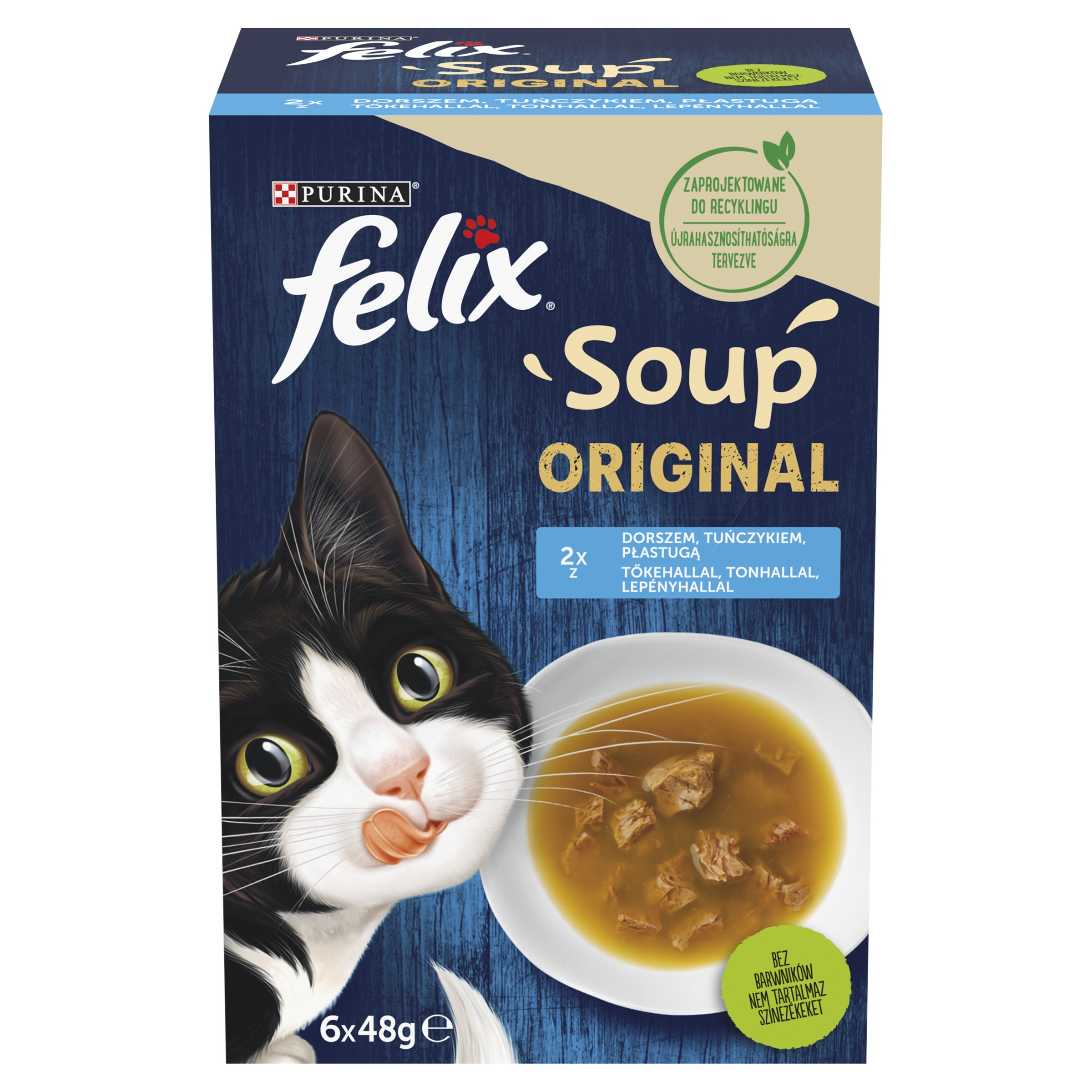 Felix Soup Original výber z rýb - s treskou, tuniakom a platesou 6 x 48 g