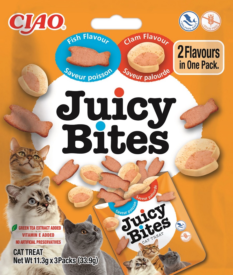 INABA Cat Juicy Bites - Fisch und Venusmuschel 3 x 11,3 g