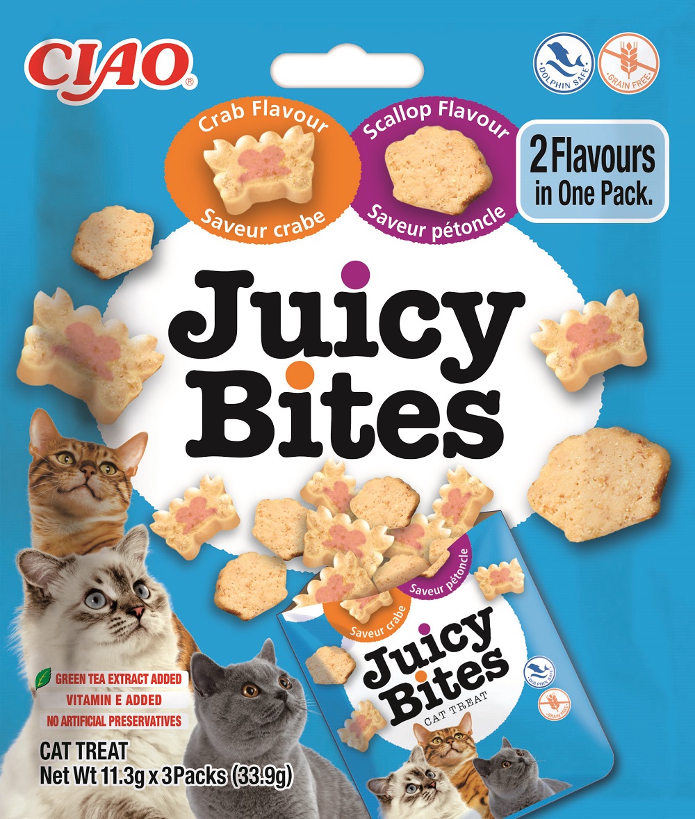 INABA Cat Juicy Bites - Jakobsmuschel und Krabbe 4 x (3 x 11,3 g)
