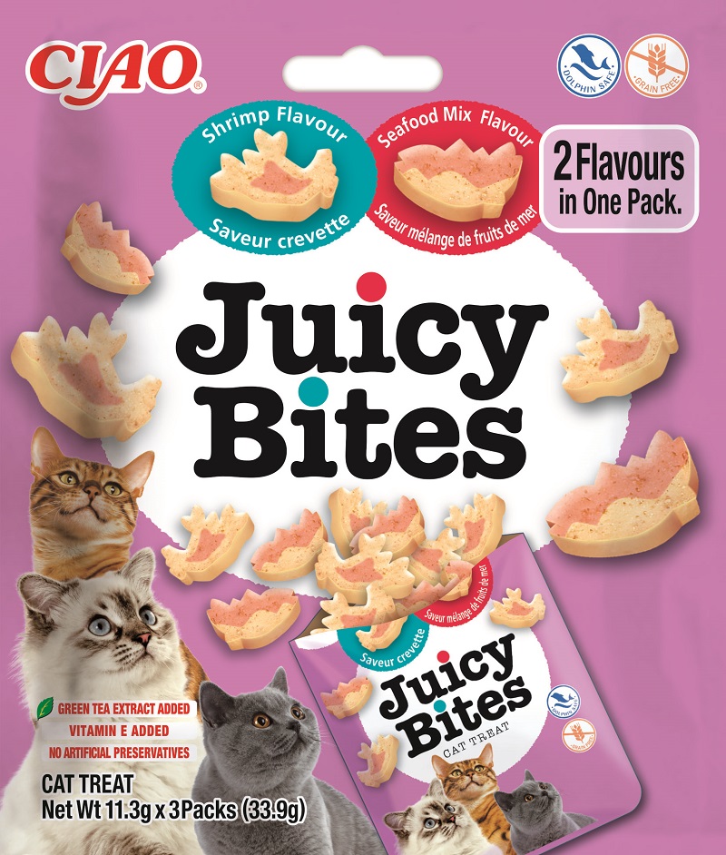 INABA Cat Juicy Bites - Garneelen und Meeresfrüchte 3 x 11,3 g