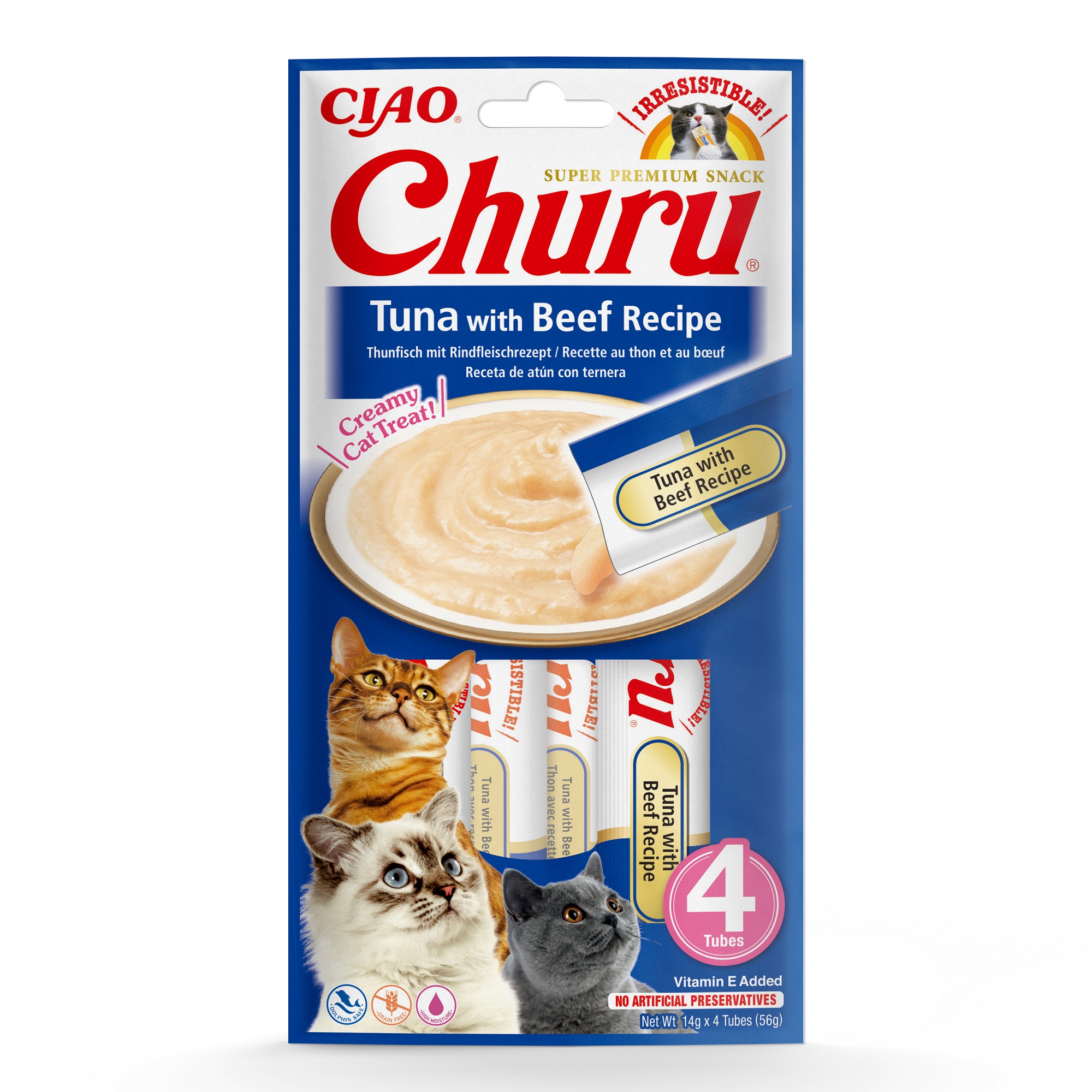 INABA Cat Ciao Churu - Thunfisch mit Rindfleischrezept 4 x 14 g