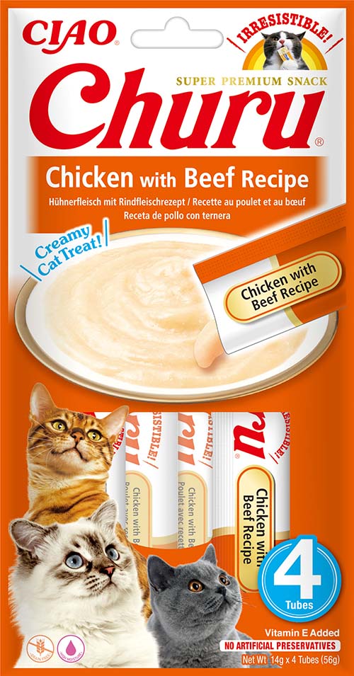 INABA Cat Ciao Churu - Hühnerfleisch mit Rindfleischrezept 4 x 14 g