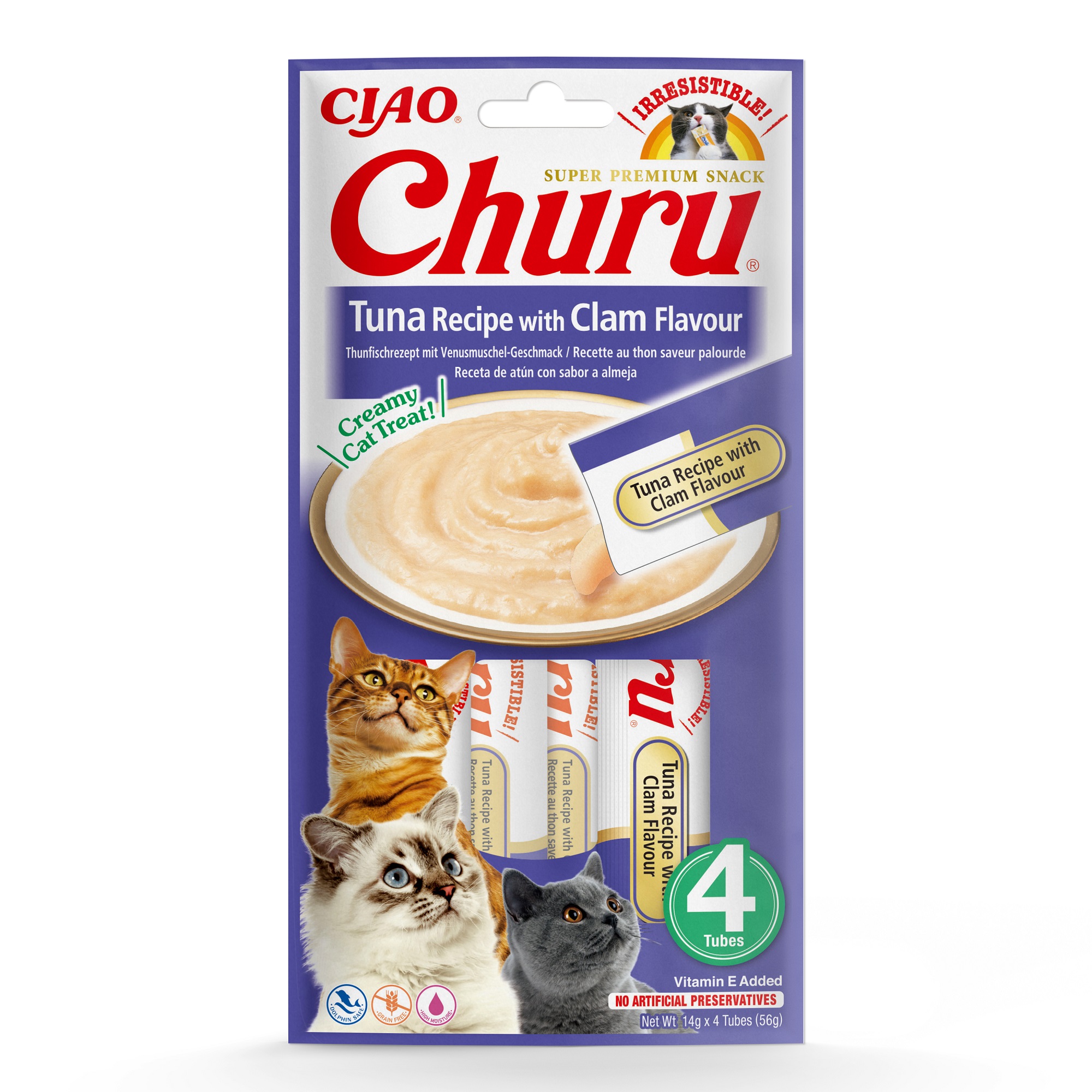 INABA Cat Ciao Churu - Thunfischrezept mit Venusmuschel-Geschmack 4 x 14 g